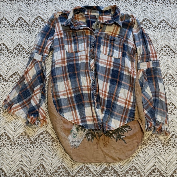 Aratta Silent Journey Embroidered Peacock Plaid Tunic Shirt Boho Chic Cotton - Picture 2 of 7